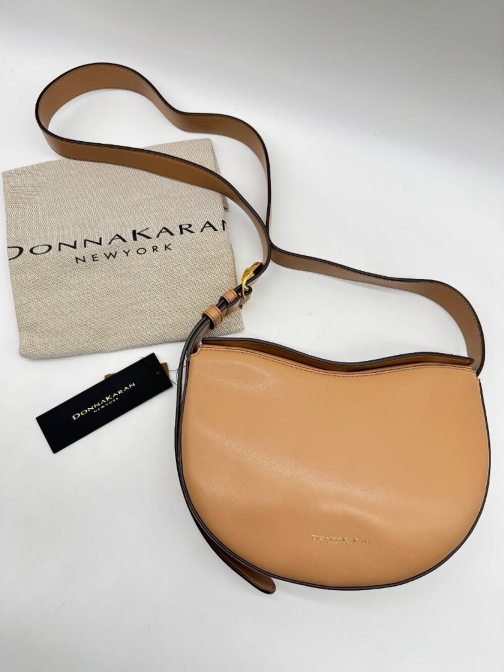 Donna Karan NY Valley Stream buckle smooth leather crossbody + Dust bag - ALMOND